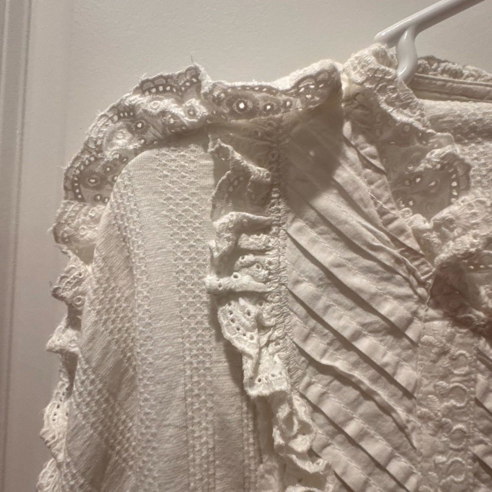 Free People Women’s White Lace L/S Flowy Top Size XL Boho - Picture 3 of 12